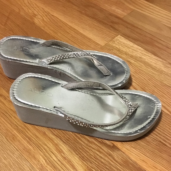 silver wedge flip flops